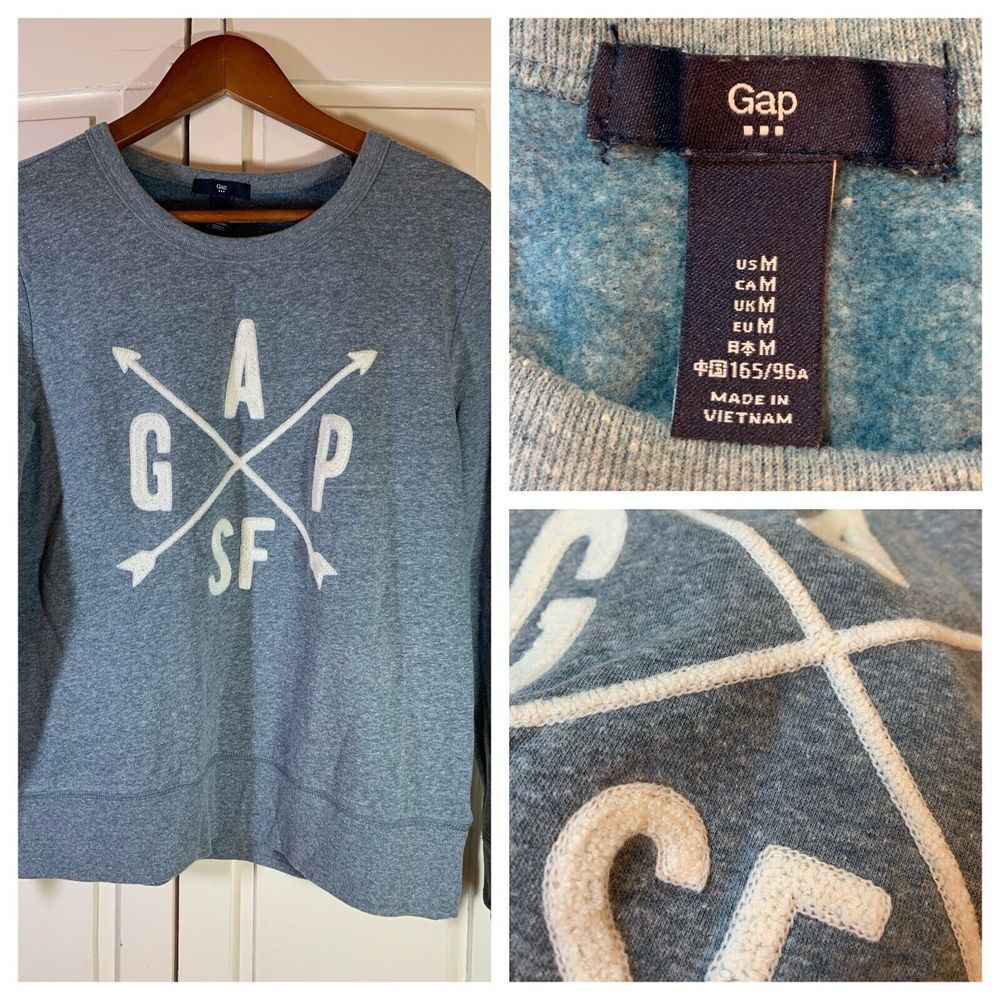 Gap San Francisco CA Sweatshirt Women's Medium Blue Pullover Spellout Compass